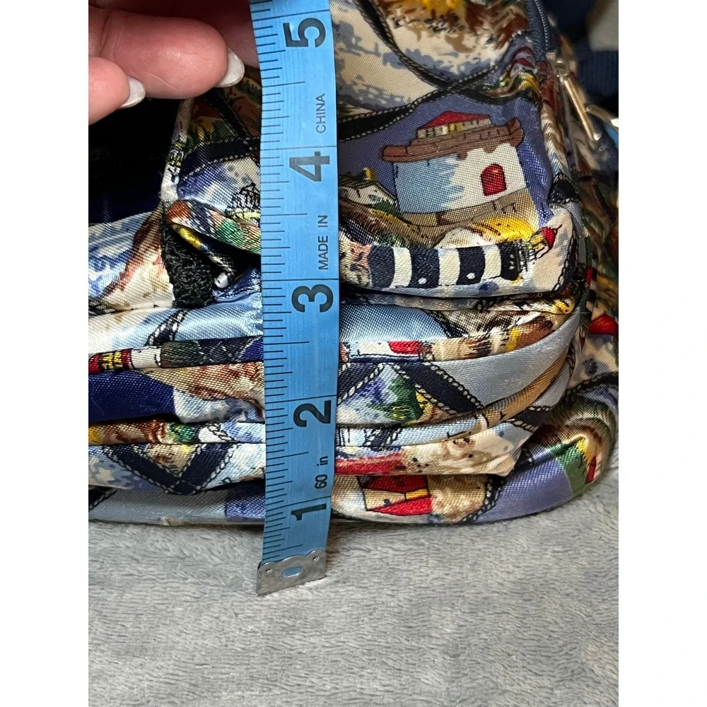 Quilted Lighthouse Crossbody Bag Coastal Nautical Organizer Purse Blue
